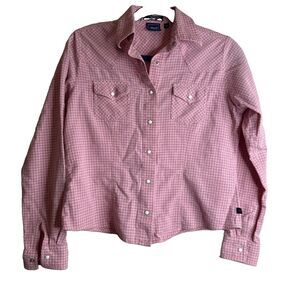 Cruel Girl Womens pink plaid Western Pearl Snap Long Sleeve Shirt Medium
